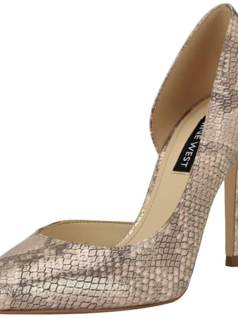 Nine West Women Gold Snake Polyurethane Closed Pointed Toe Heels Pumps